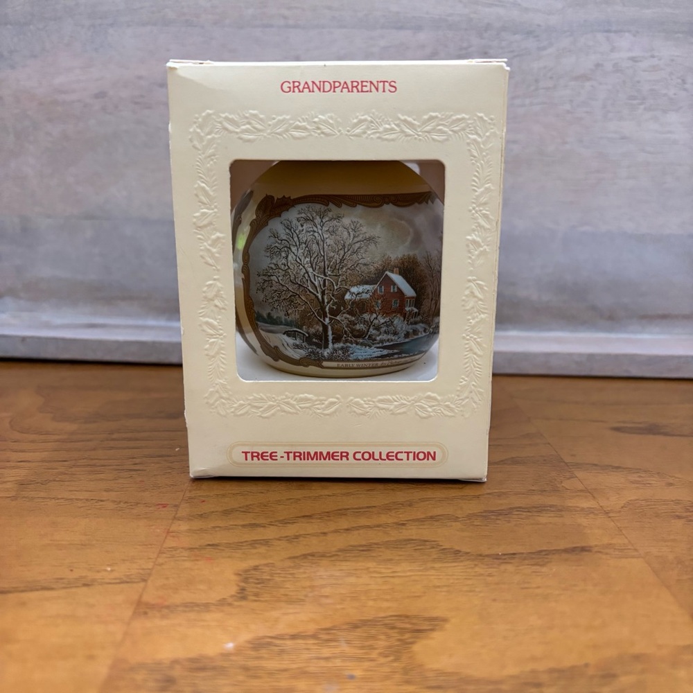 Vintage Hallmark Ornament for Grandparents Gold Glass Ice Skaters Keepsake 1980